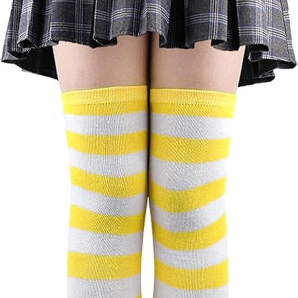Girl's Extra Long Opaque Striped Over Knee Thigh High Stockings Socks - Picture 1 of 9